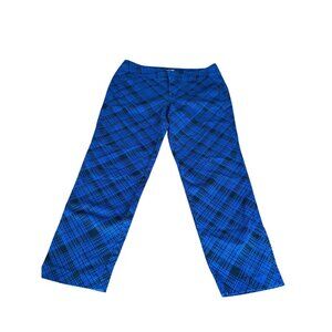 Lord & Taylor Womens Blue Plaid Straight Leg Ankle Pants Size 14 Work Career